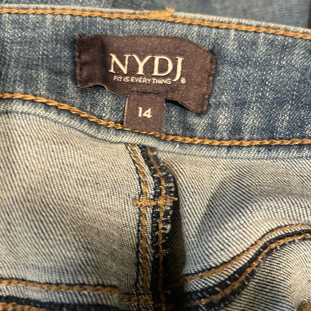 NYDJ Jeans Size 14 Marilyn Straight Wash Blue Lift Tuck Stretch Womens